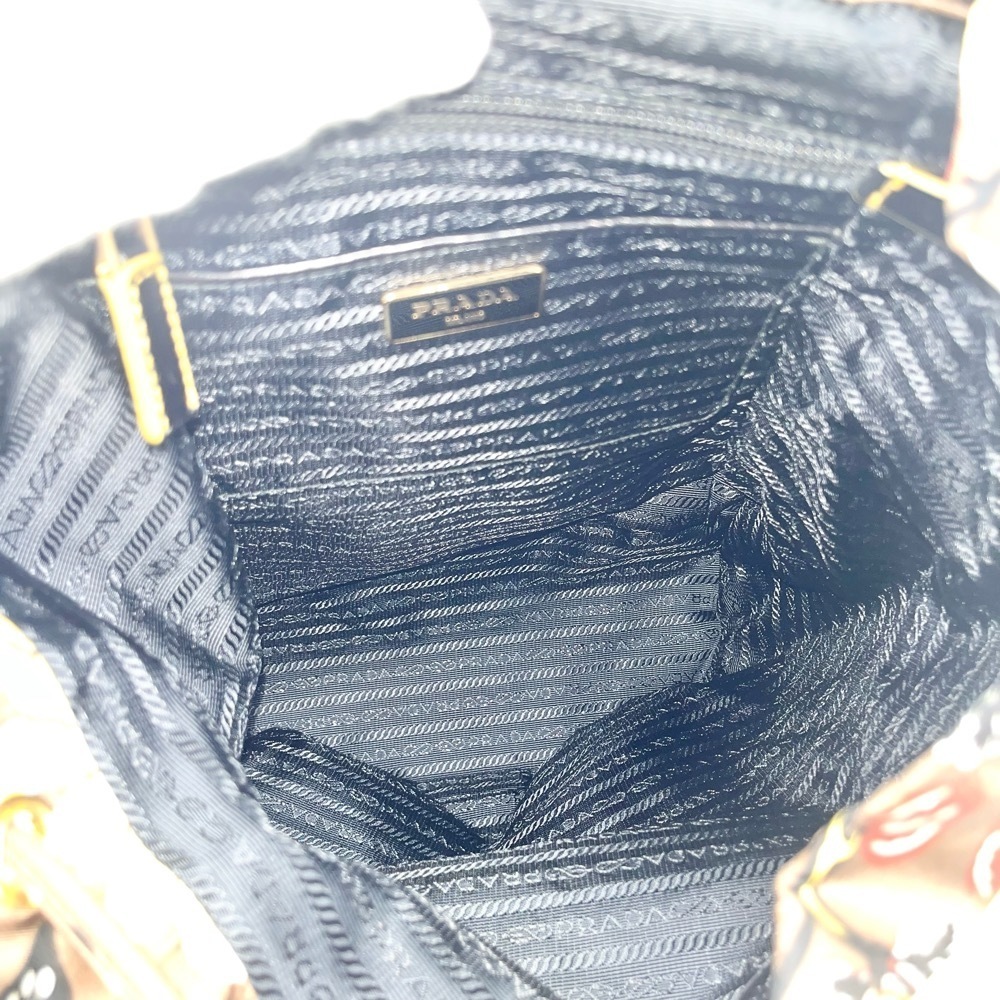 Prada Triangle Floral Backpack Nylon Leather Brow… - image 4